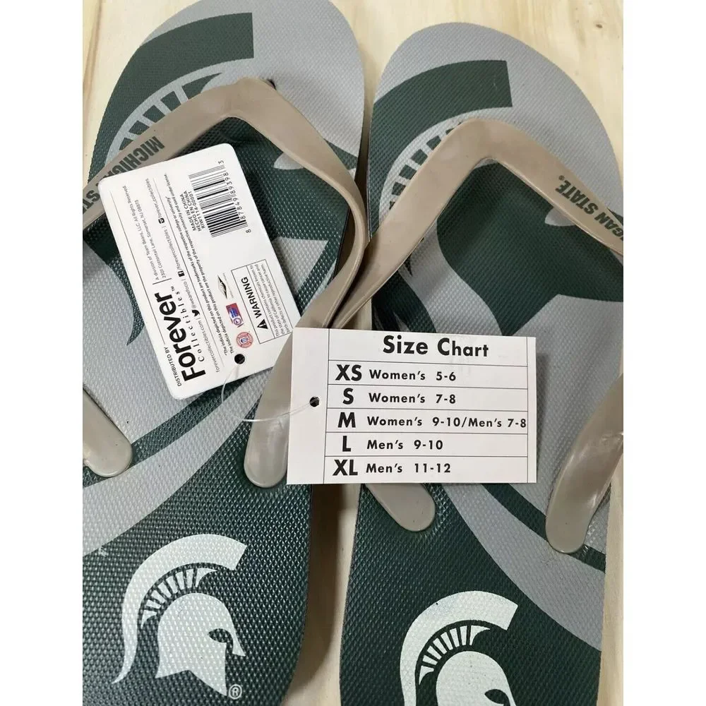Michigan State Spartans NCAA Team Name Logo Flip Flops‎ New Size Medium Mens 7-8